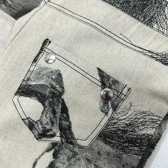 Taller Marmo Pants Pant Straight Studded Black Horse Stallion Cream Size 42 US 6 - Picture 6 of 10